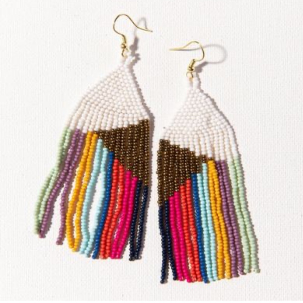 Ink and Alloy Beaded Fringe Multi colored Earrings